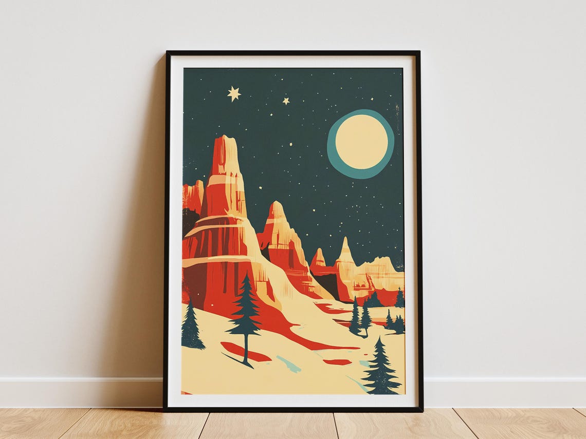 Badlands National Park Poster Vintage Travel Poster Retro Landscape Print South Dakota Art National Park Wall Art Festive Decor Winter