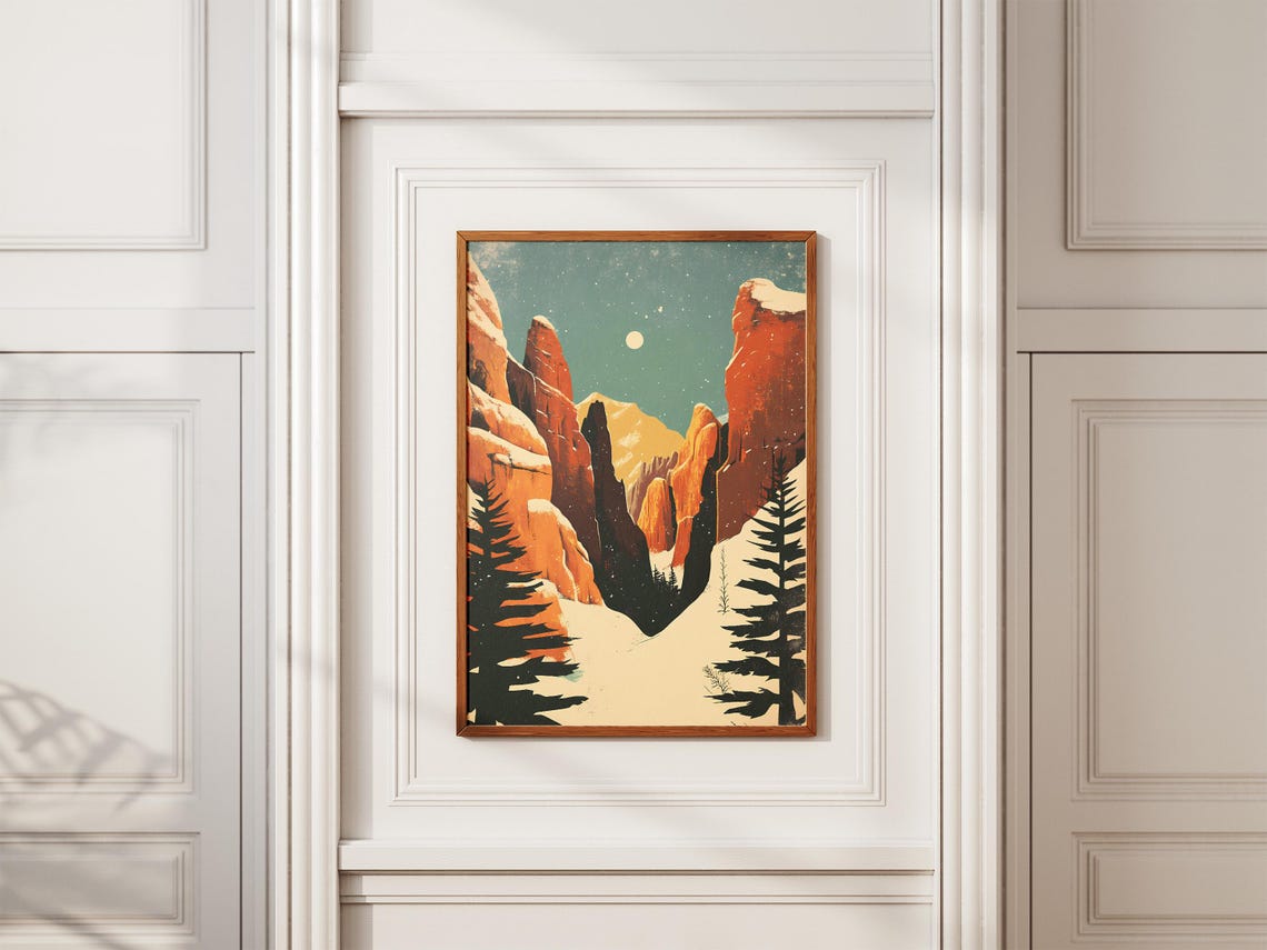 Pinnacles Snowy Red Rock Spires Under a Teal Night Sky Poster - Image 2