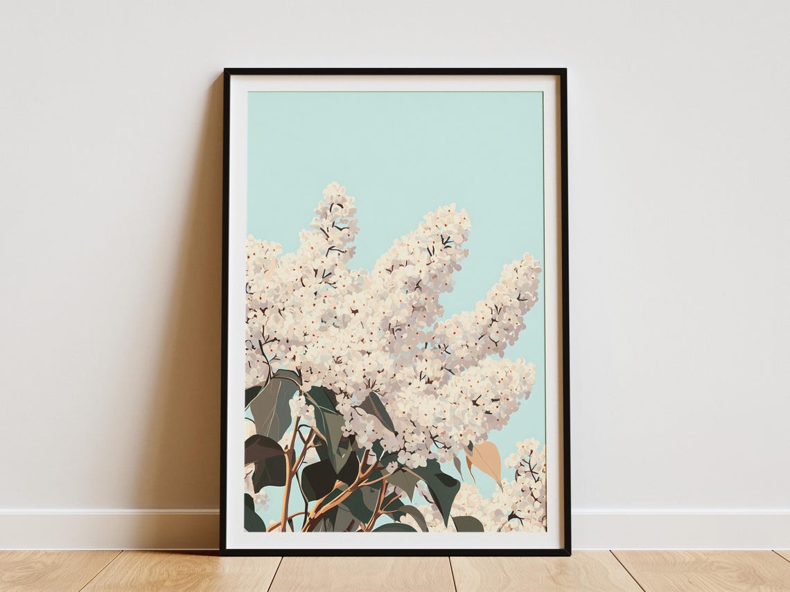 White Lilac Blossoms Against Pale Sky Delicate Floral Poster