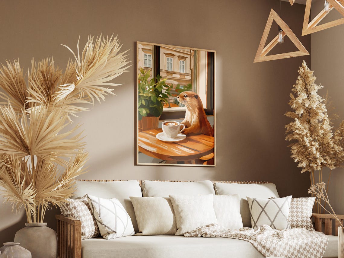 Otter Latte Art Poster Cafe Window Animal Wall Decor Kitchen Decor - Image 3