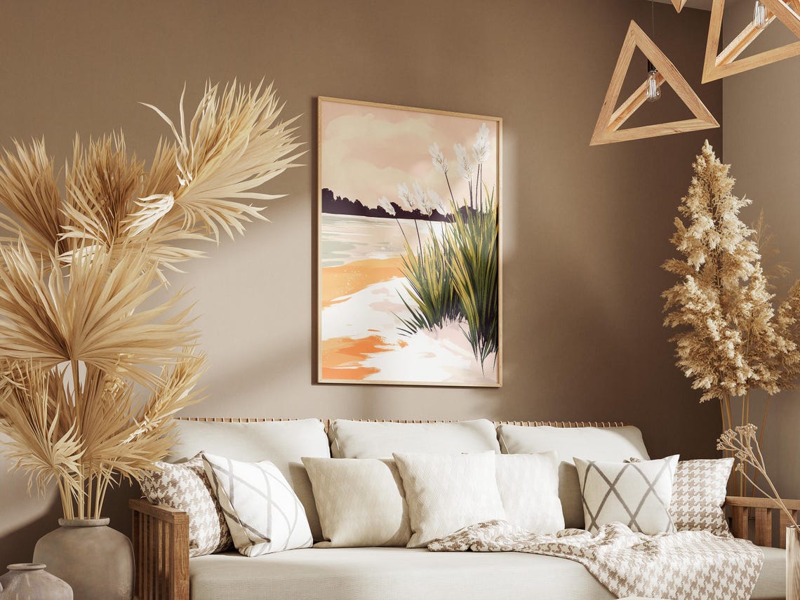 Frosted Reeds by a Calm River at Dawn in Minimalist Style Poster - Image 3