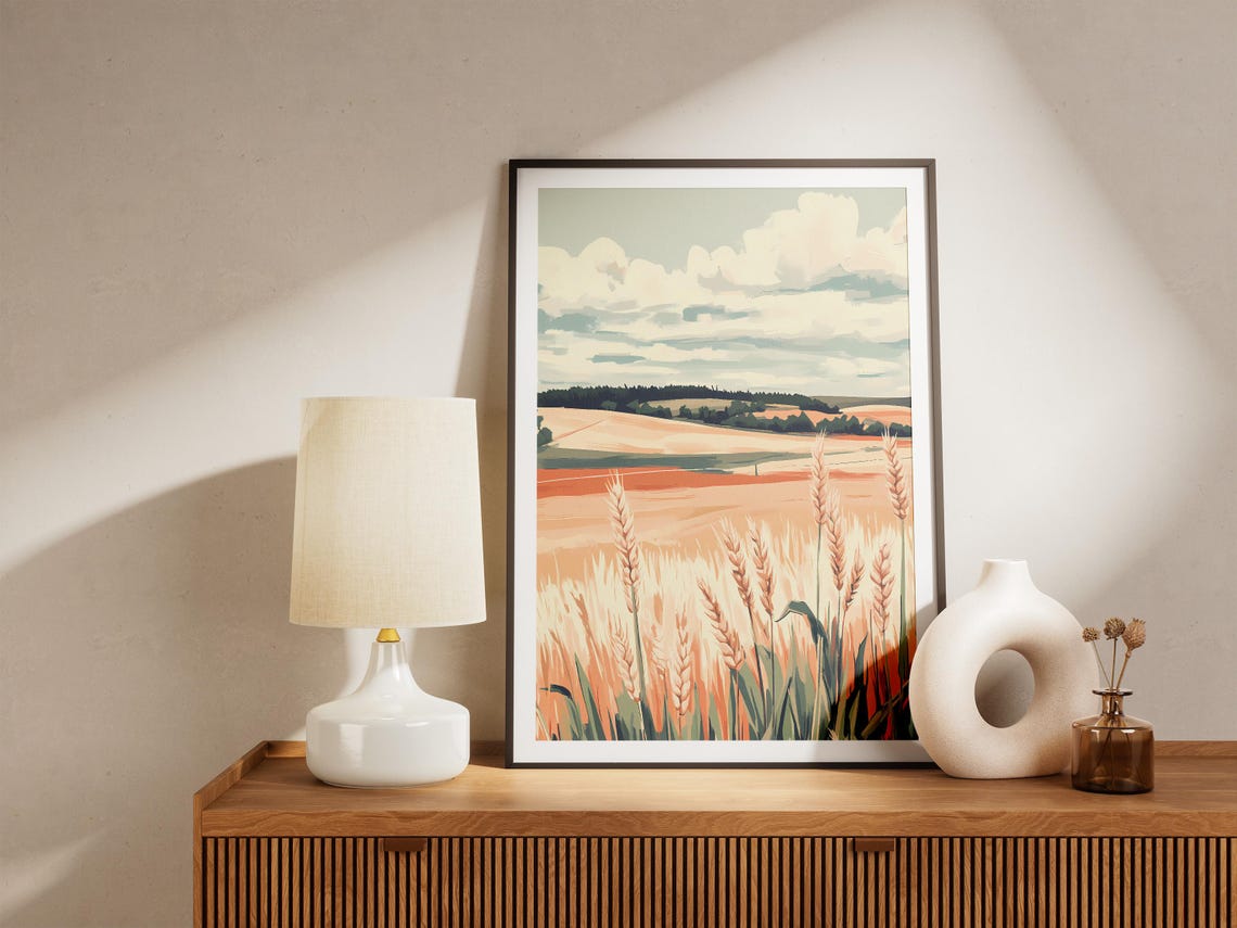 Golden Wheat Field Stretching Beneath A Cloudy Pastel Sky Poster - Image 5