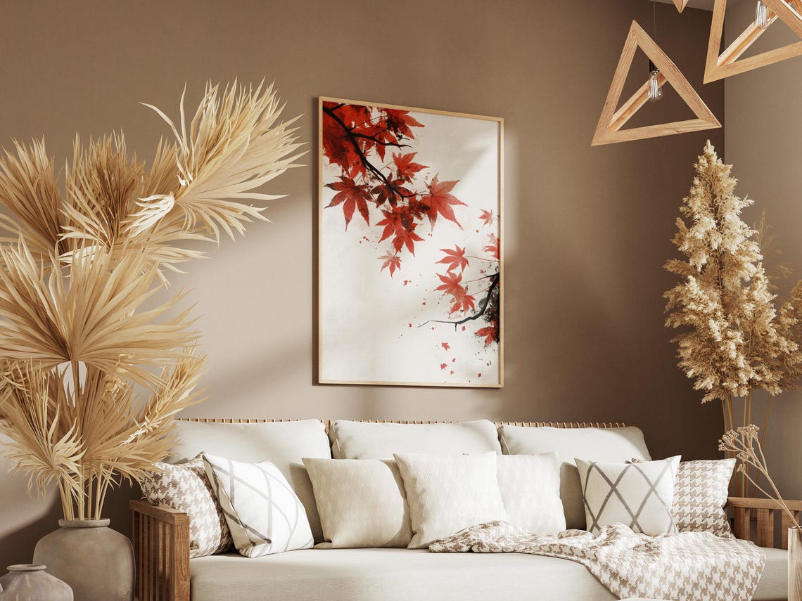 Japanese Maple Leaf Red Autumn Minimalist Ink Painting Art Poster - Image 3