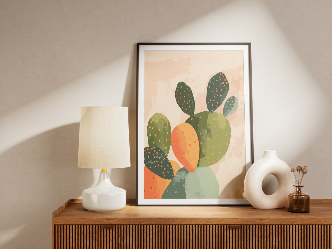 Artful Prickly Pear Cactus in Warm Desert Tones Botanical Poster - Image 2