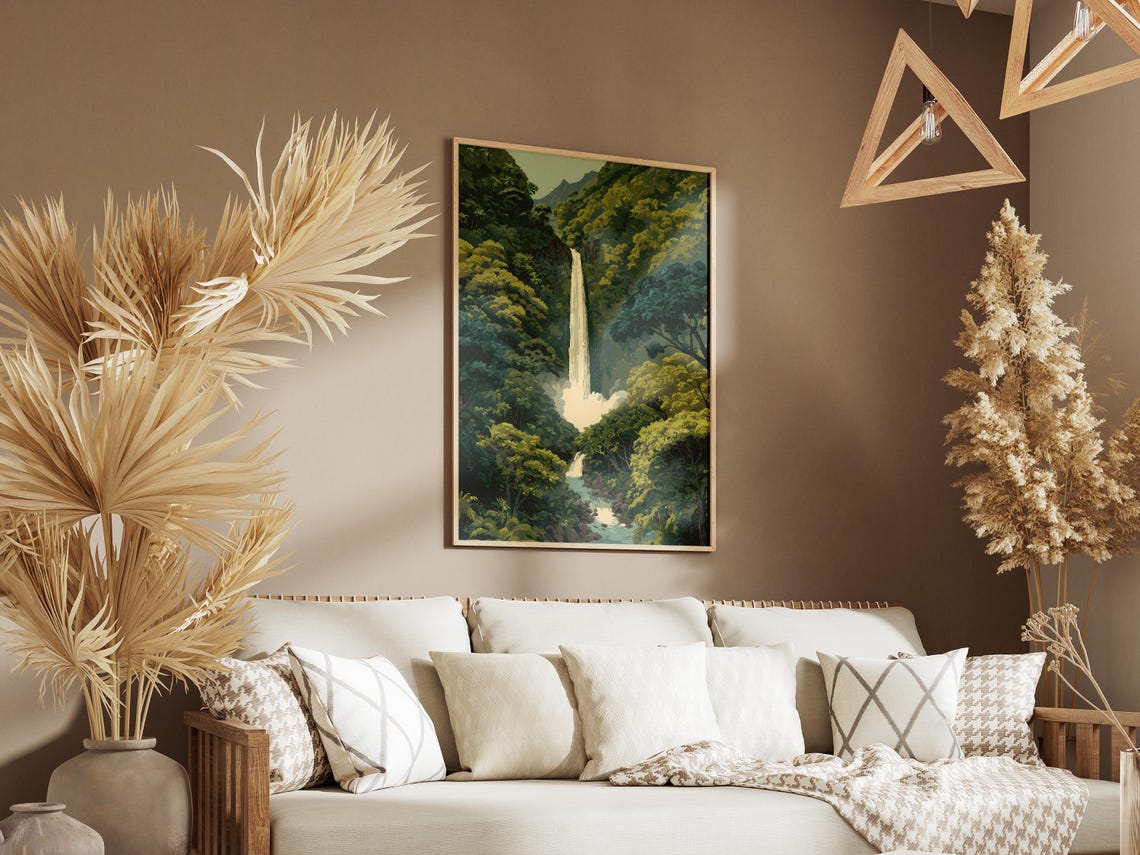 Rainforest Waterfall Dense Green Jungle Canyon Cascade Art Poster - Image 3