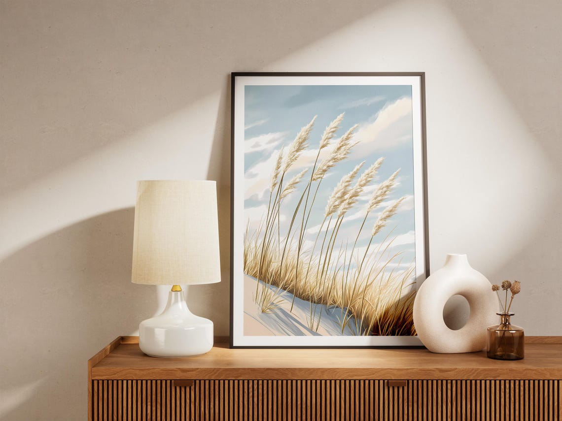 Golden Sea Oats Swaying in the Wind on a White Sandy Dune Poster - Image 5
