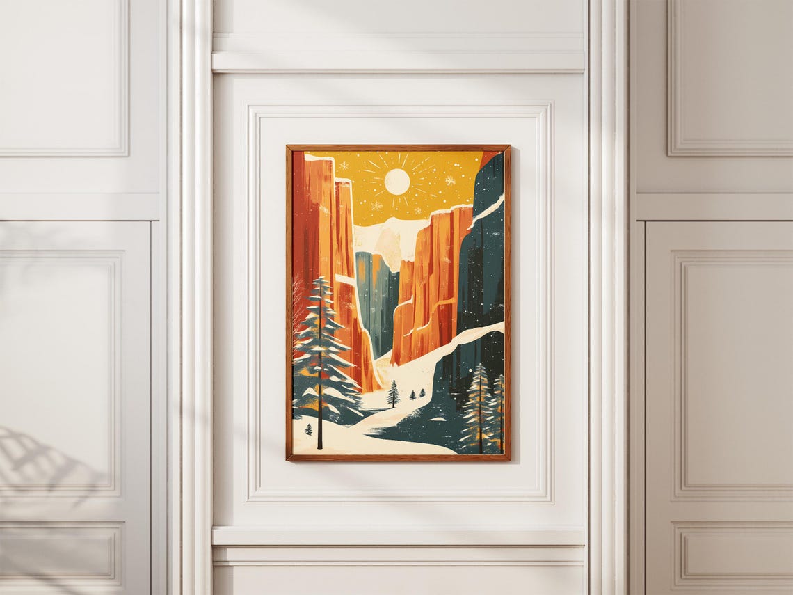 Zion National Park Red Rock Canyon in Winter Snow with Pines Poster - Image 2