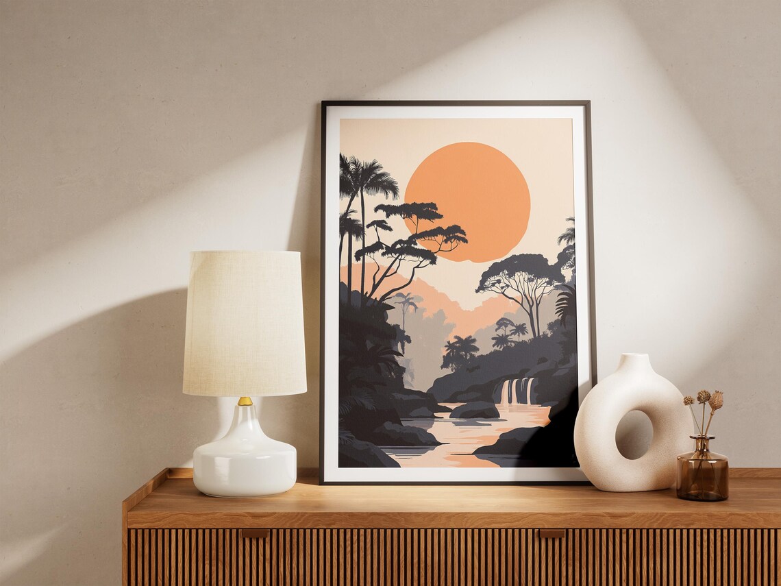 Hidden Waterfall In The Jungle At Sunset Tropical Landscape Poster - Image 5
