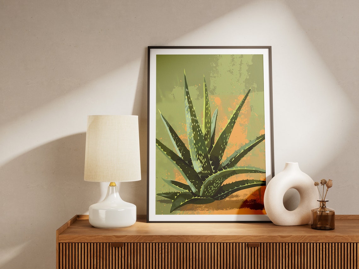 Spotted Aloe Vera Plant Green Bold Botanical Illustration Poster - Image 2