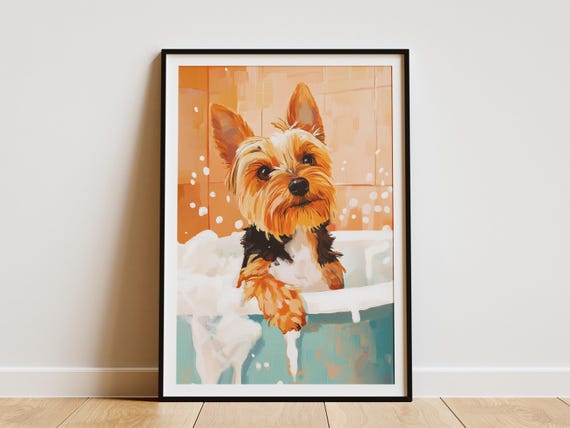 Yorkshire Terrier Dog Print Cute Puppy In Bathtub Poster Pet Portrait Wall Art Lover Gift Foam Bath