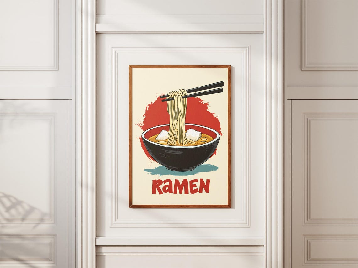 Ramen Noodles Chopsticks Black Bowl Bold Red Japanese Food Poster - Image 2