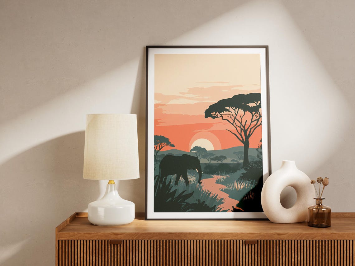 African Safari Sunset Poster Kruger Elephant Landscape Wall Decor - Image 4