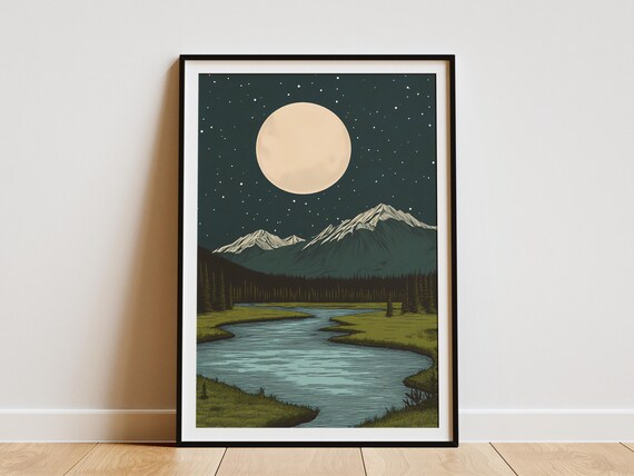 Kobuk Valley National Park Moonlit Snow Peaks and River Night Art Poster