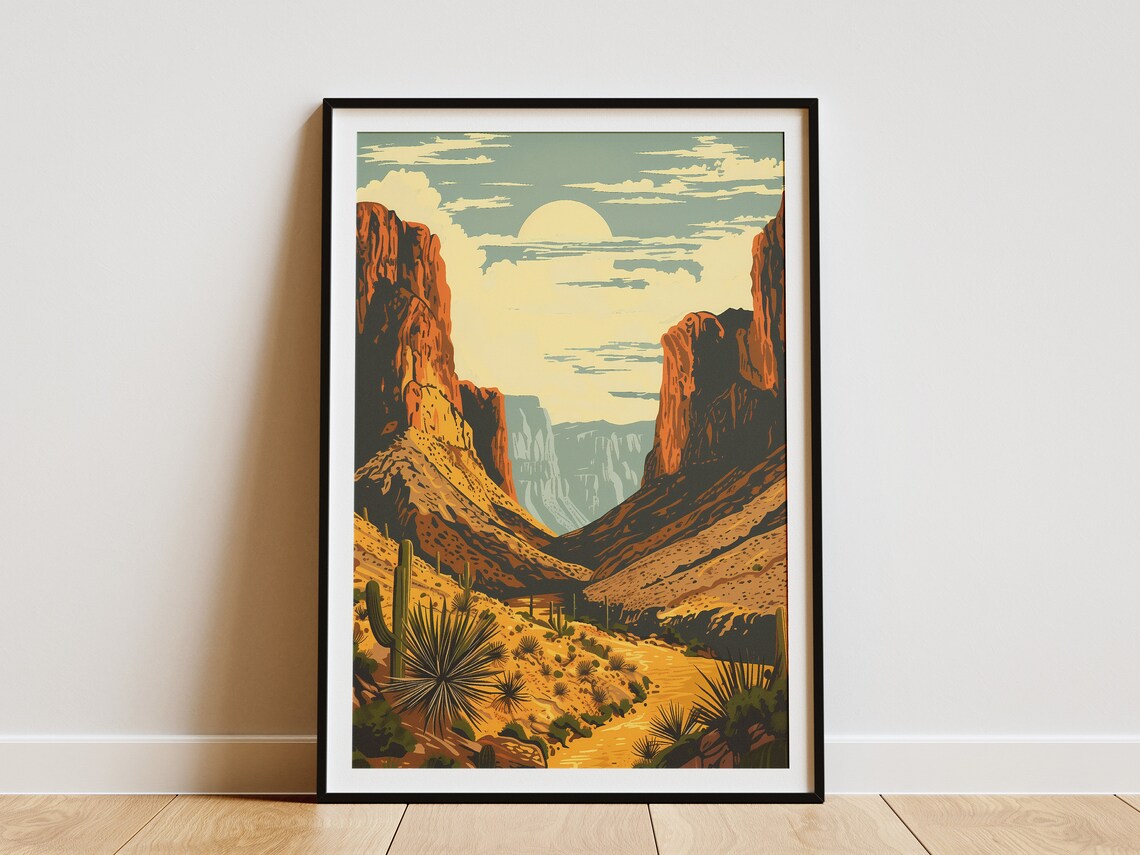 Big Bend National Park Desert Canyon Sunrise Golden Travel Poster