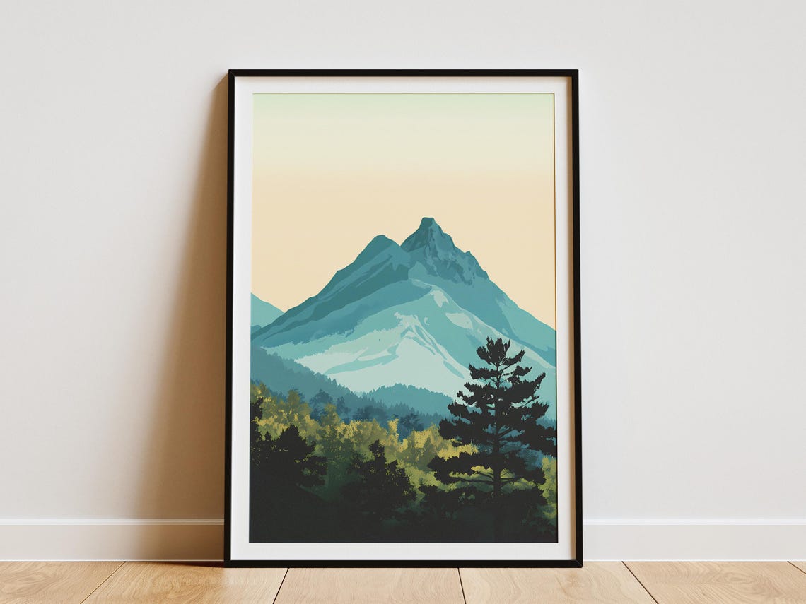 Mount Kumgang Korea Teal Peak Dark Forest Minimalist Art Poster
