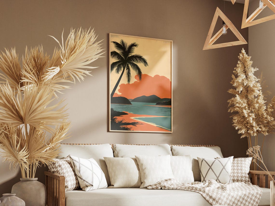 Tonga Island Beach Leaning Palm Sunset Coral Sand Cove Poster - Image 3