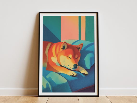 Shiba Inu Dog Art Print Peaceful Sleeping Pet Portrait Matisse Style Abstract Bedroom Wall Decor Animal Lover Gift