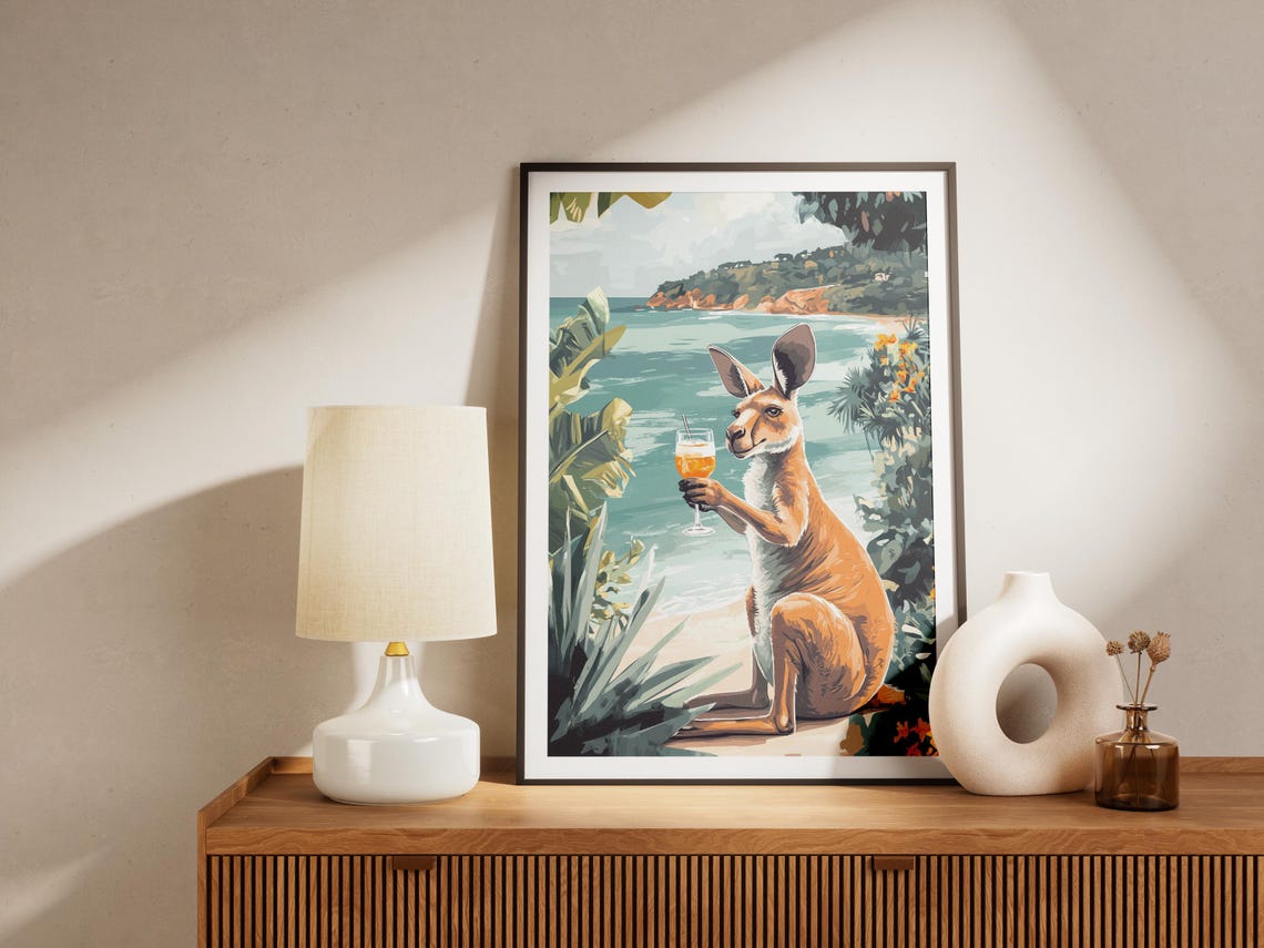 Kangaroo Cocktail Tropical Coast Holiday Cheers Funny Art Poster - Image 4