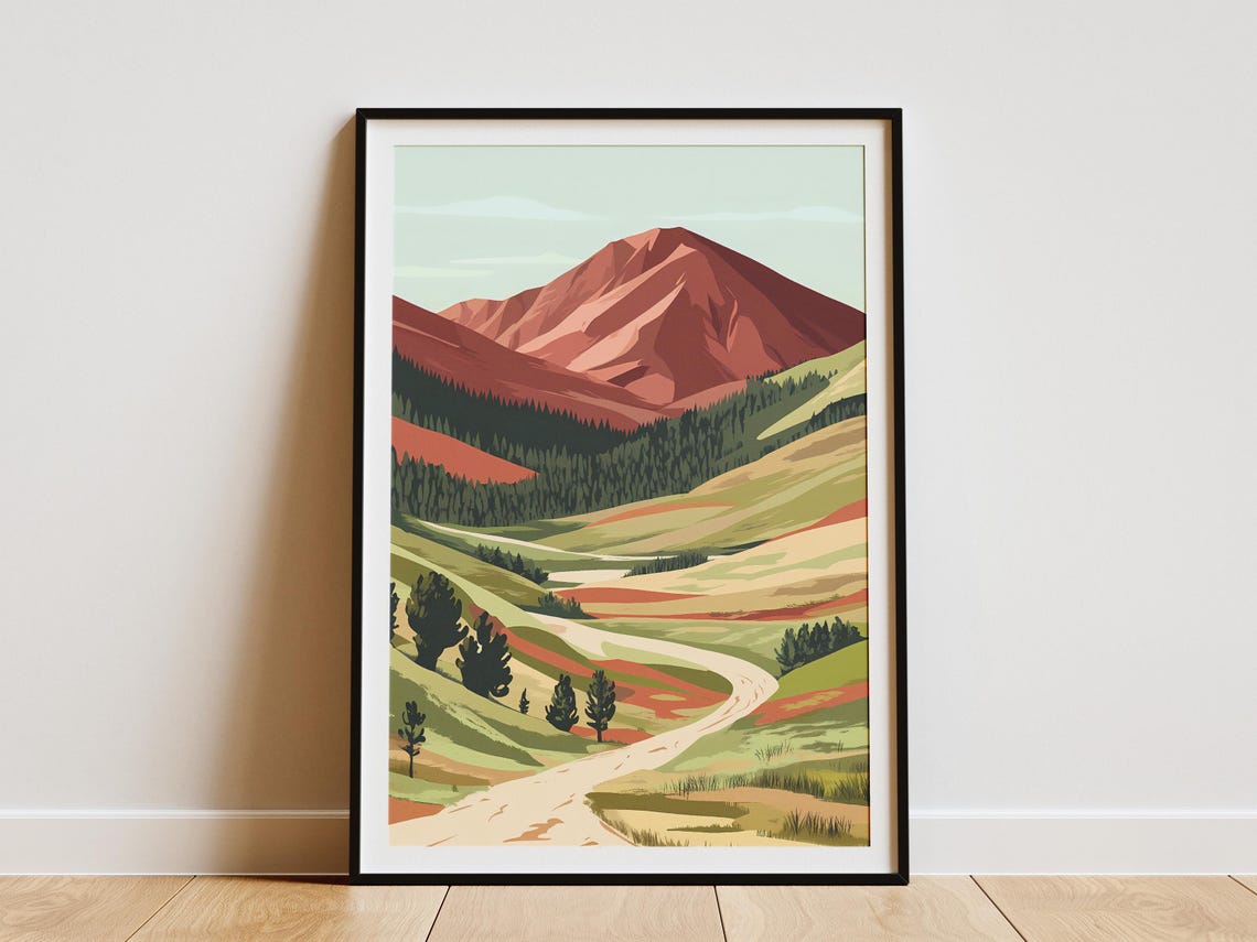 Ubsunur Hollow Glowing Red Mountain Winding Road Mongolia Poster