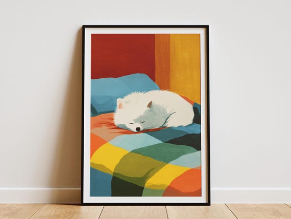 Pomeranian Dog Art Print Matisse Style Abstract Pet Portrait Colorful Sleeping Puppy Wall Modern Home Decor Gift For Lovers Nursery