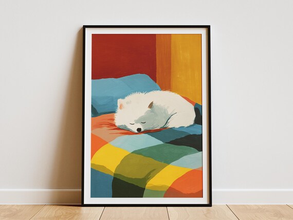 Sleeping Pomeranian Dog Matisse Inspired Abstract Pet Portrait Poster