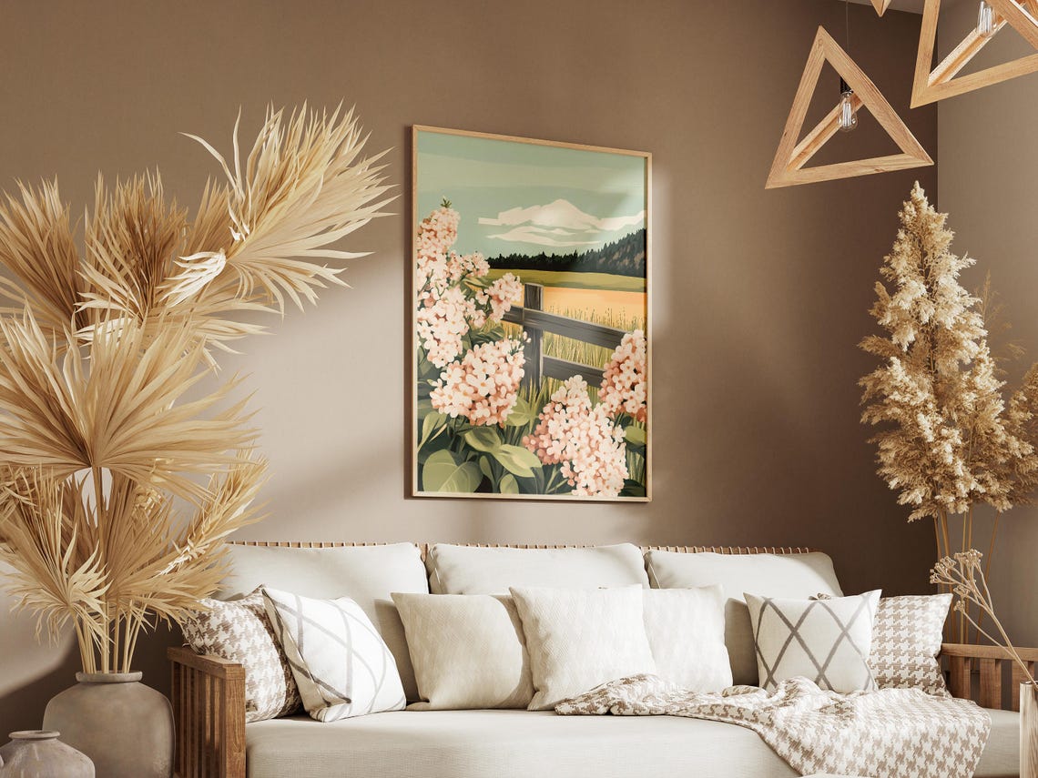 Pink Lilac Blossoms By Rustic Fence Farm Field Spring Poster - Image 3
