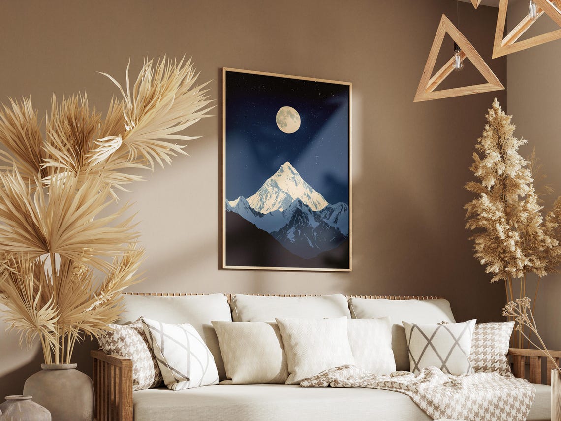 Mount Everest Nepal Full Moon Starry Night Snowy Himalayan Peak Poster - Image 3