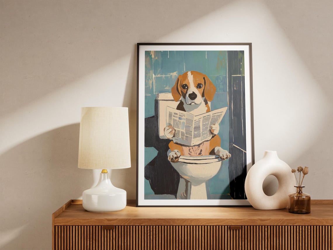 Beagle Reading the Morning Newspaper While on the Toilet Poster - Image 5