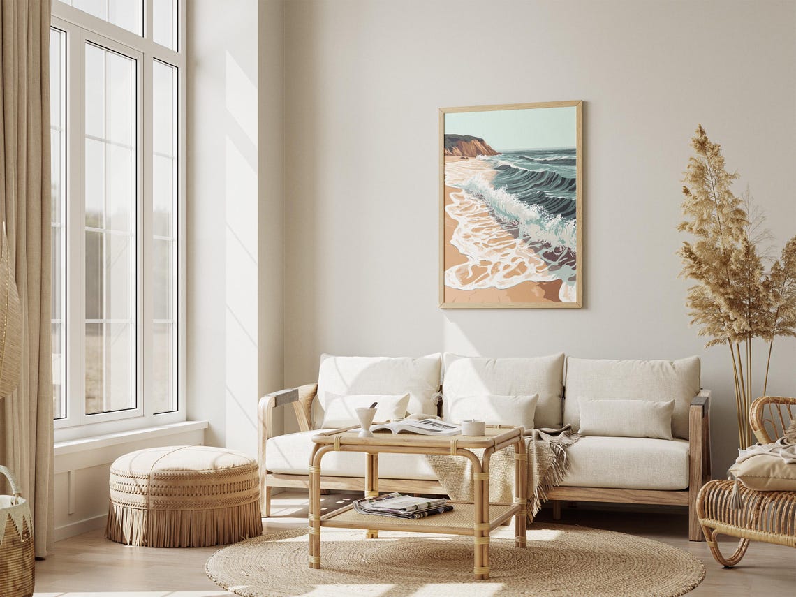 Foamy Ocean Surf Washing Over a Golden Sandy Beach Shoreline Poster - Image 4