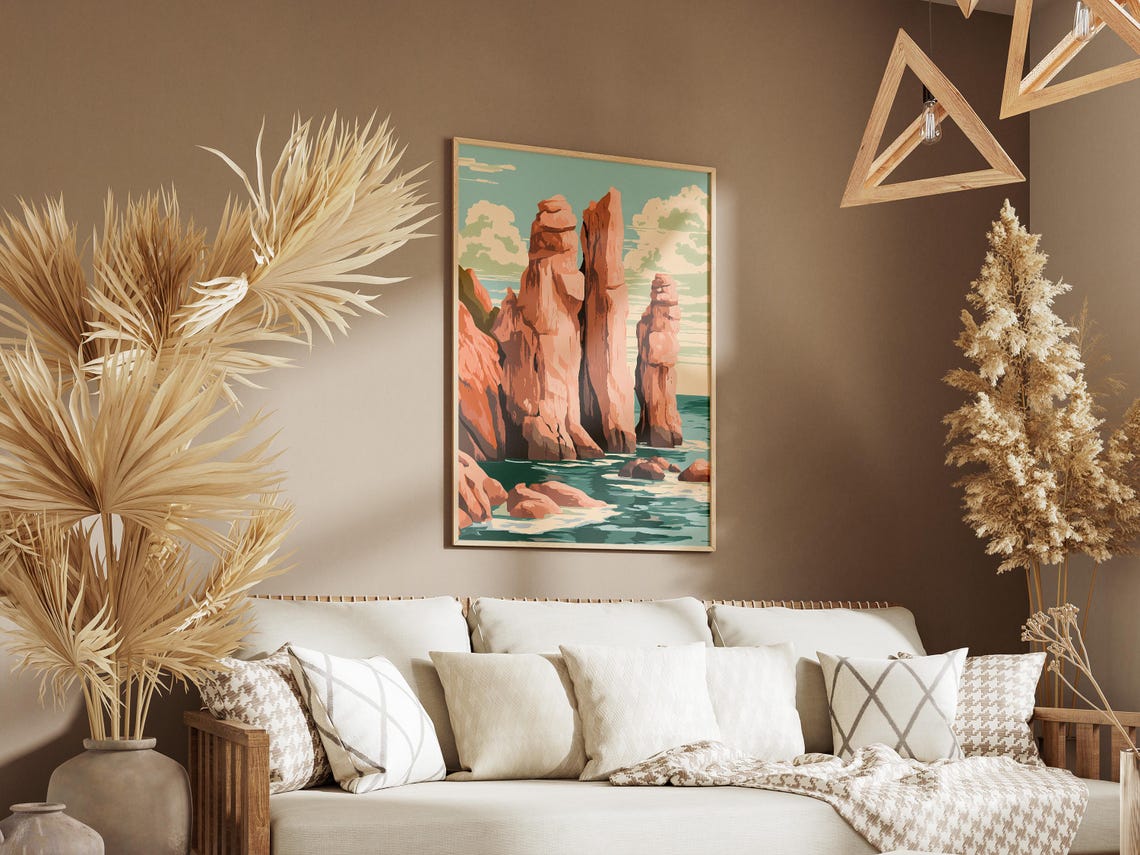 Red Sea Stack Rock Formations Rising From The Teal Sea Poster - Image 3