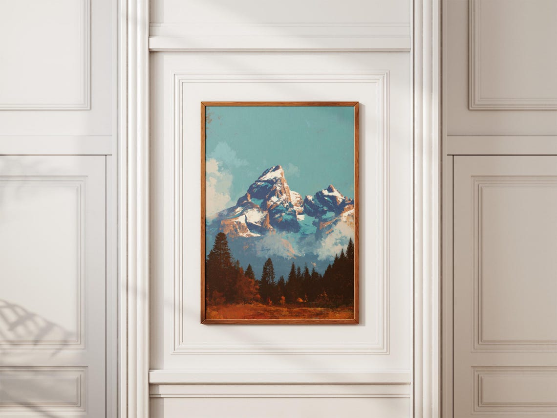 Grand Teton National Park Vintage Retro Mountain Peaks Scene Poster - Image 2