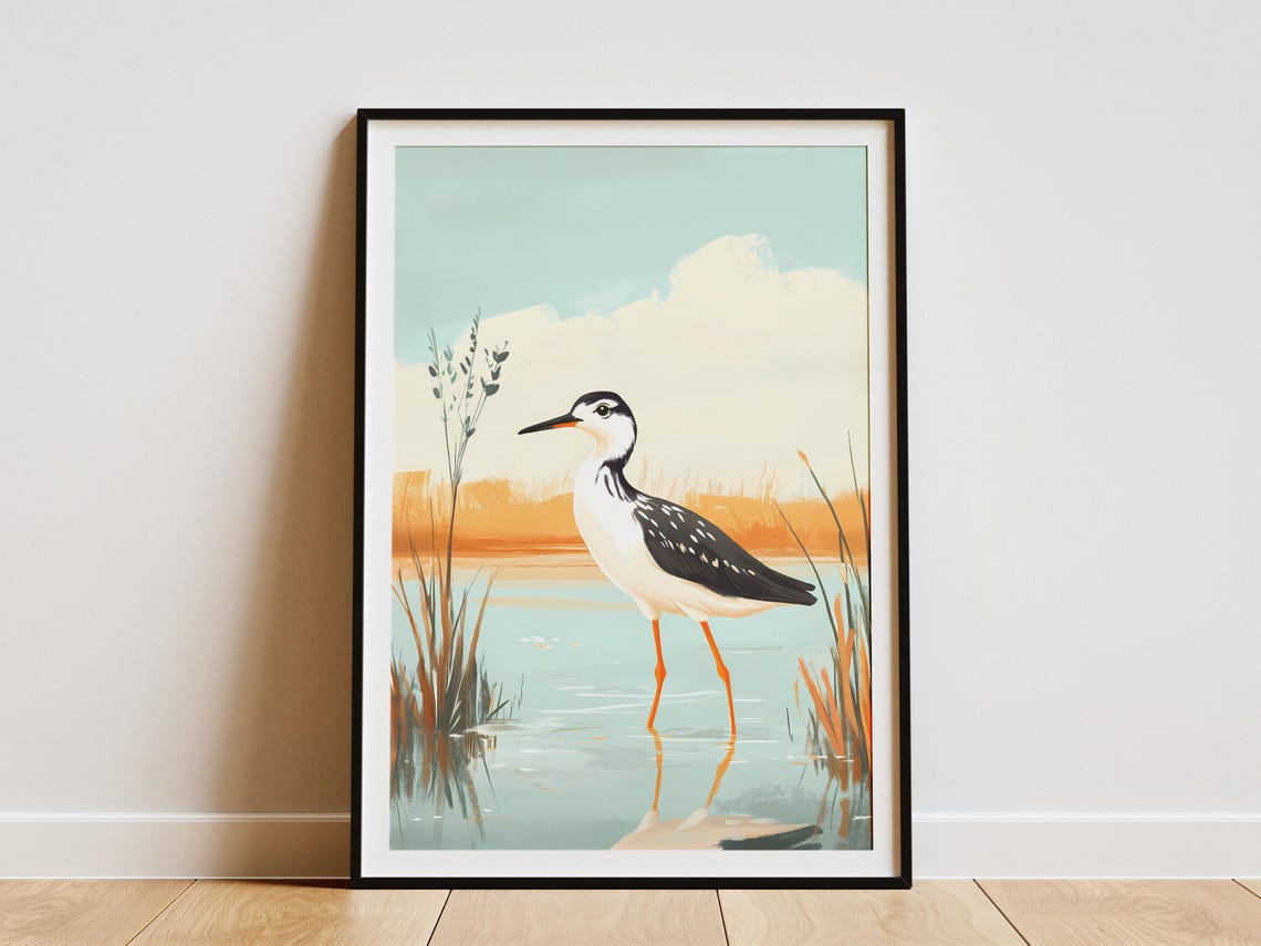 Greater Yellowlegs Wading in Shallow Water Wetland Bird Poster