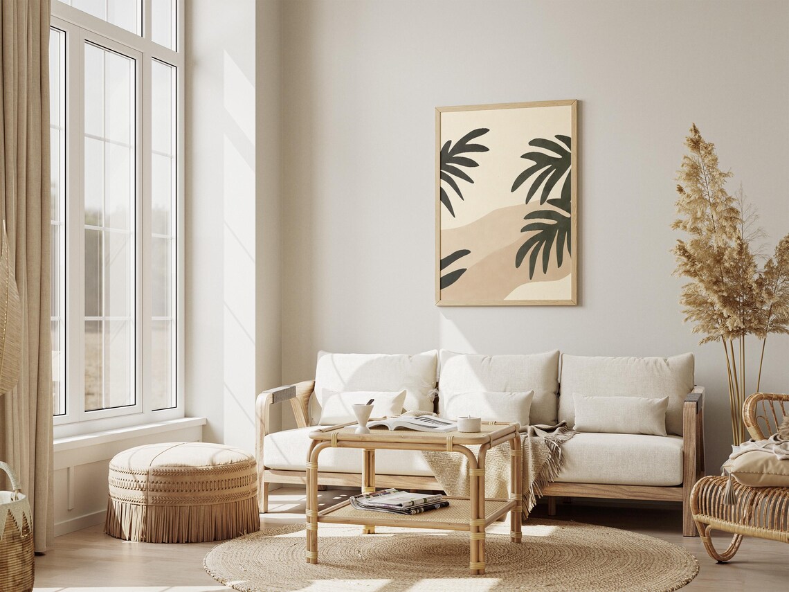 Abstract Palm Fronds Beach Poster in Dark Green and Beige Tones - Image 4
