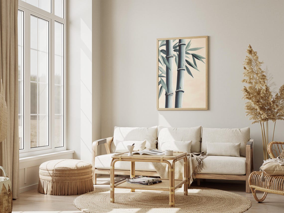 Blue Grey Bamboo Stalks Minimalist Botanical Zen Calm Poster - Image 4