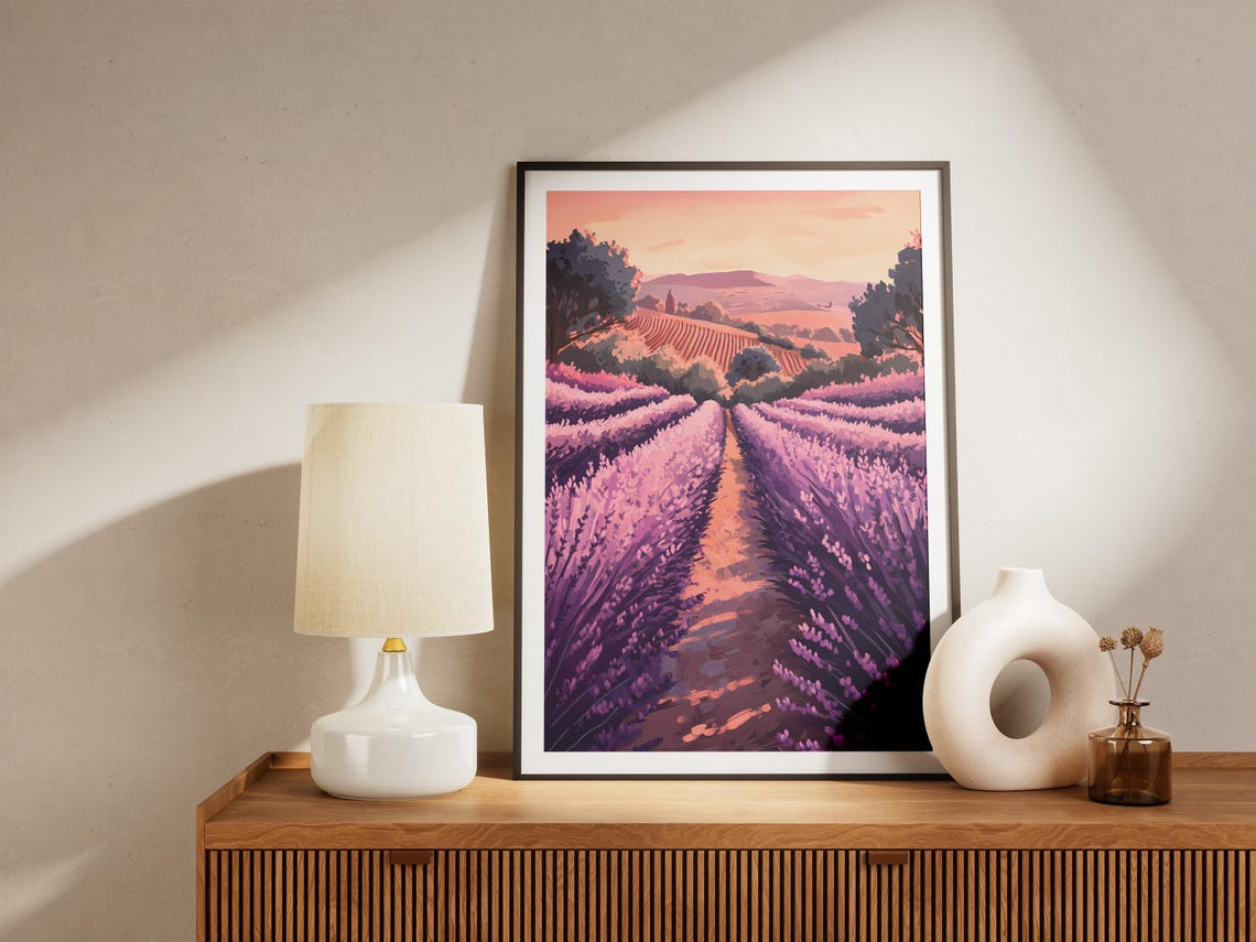 Lavender Field At Dusk Vineyard Hills Serene Landscape Poster - Image 5