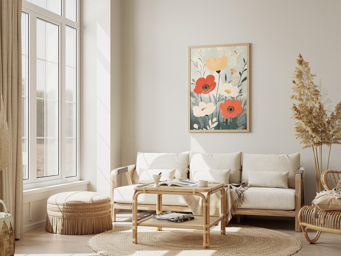 Red White Orange Anemone Wildflowers in Soft Watercolor Art Poster - Image 4