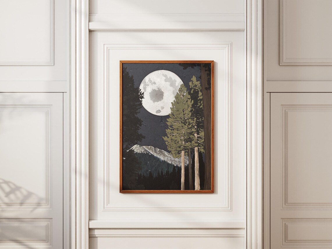 Lassen Volcanic National Park Moonlit Pines Mountain Night Poster - Image 2