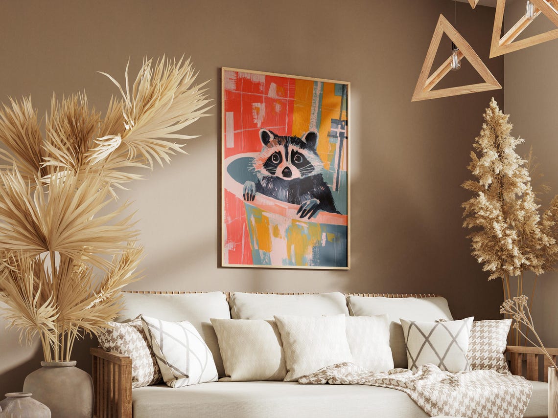 Painting Raccoon In Shower Bathroom Poster Print Modern Animal Art Cute Raccoon Painting Funny Animal Wall Decor Whimsical Bath Poster - Image 3