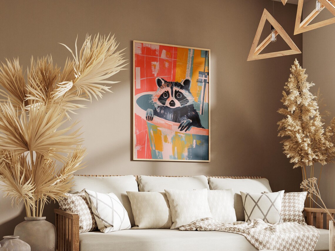 Raccoon In Bathtub Colorful Coral Orange Funny Animal Poster - Image 3