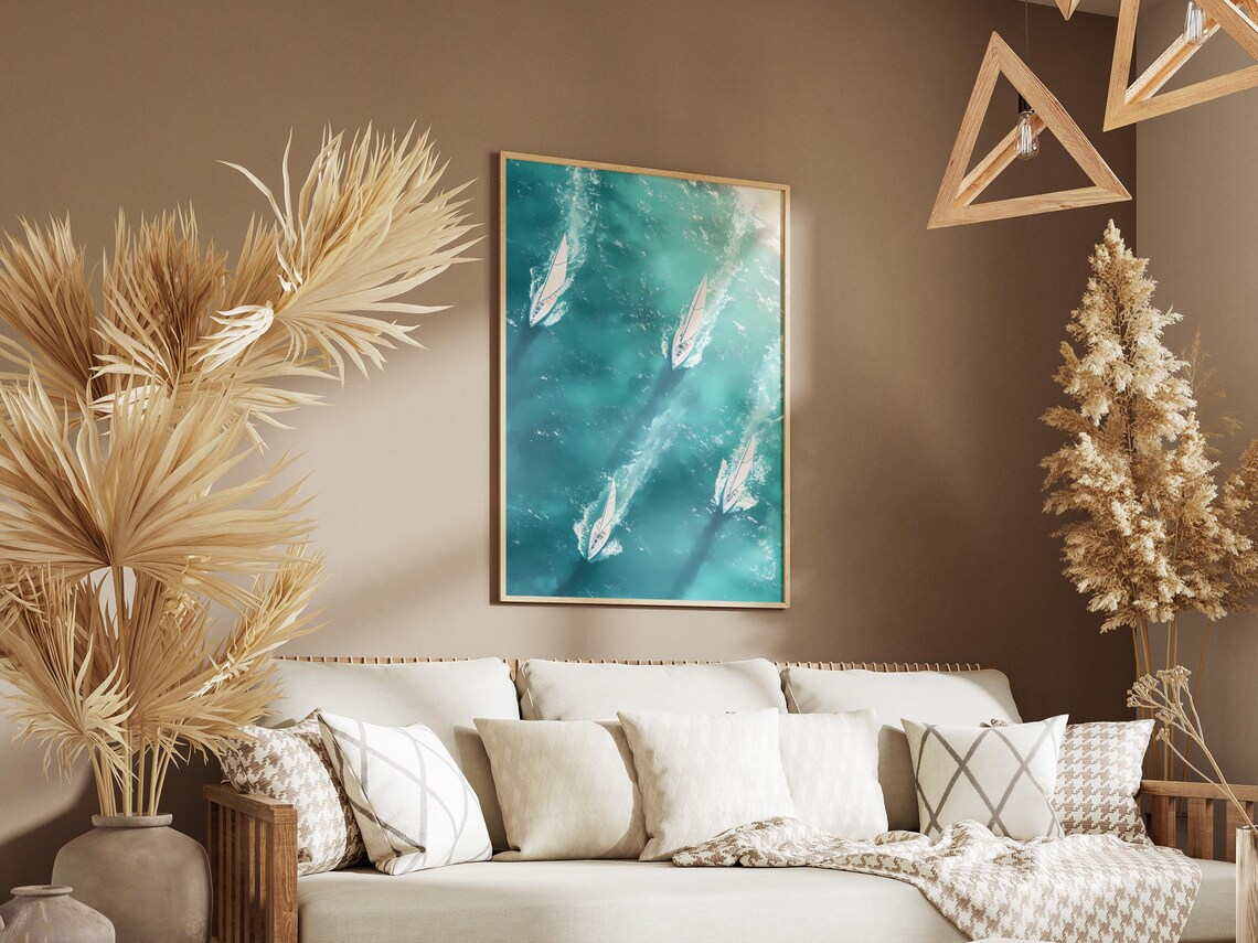 Aerial View of Four Sailboats Racing on Turquoise Water Poster - Image 3