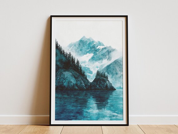 Kenai Fjords National Park Alaska Watercolor Glacier Lake Poster
