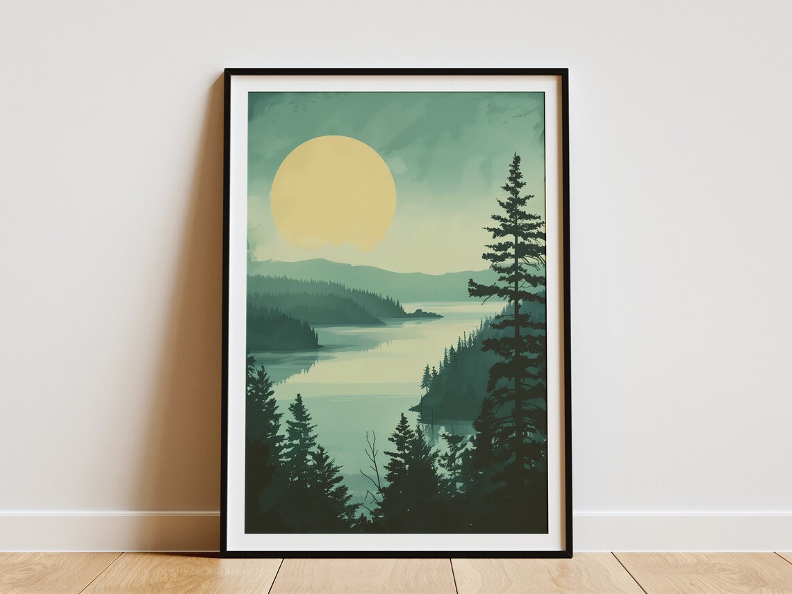 Isle Royale National Park Misty Lake Sunrise Minimalist Travel Poster