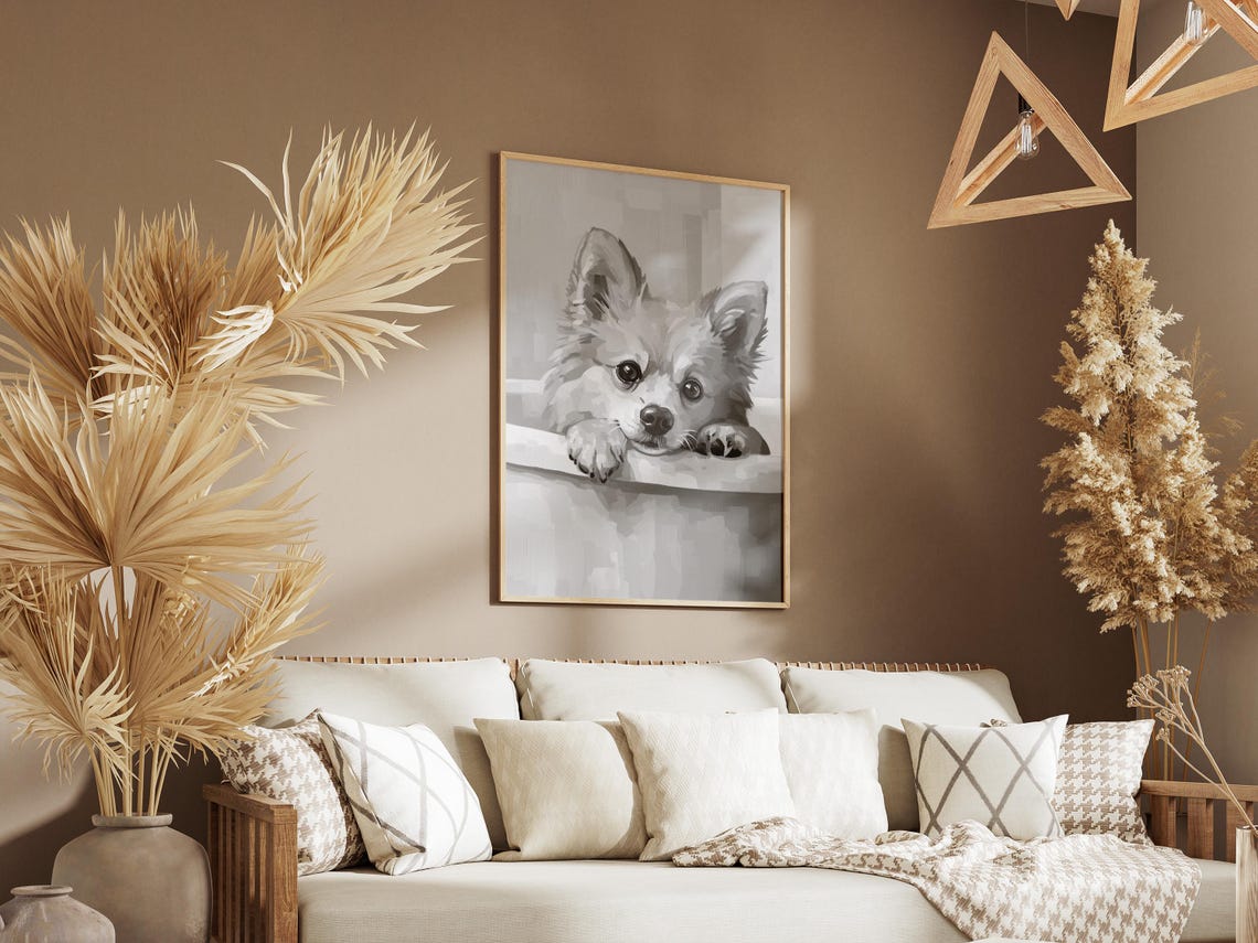 Adorable Fluffy Pomeranian Puppy Bubble Bath Minimalist Dog Poster - Image 3