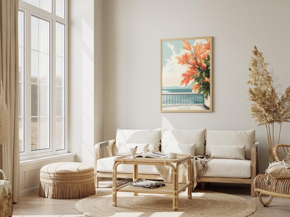 Coastal Balcony Overlooking the Sea With Orange Leaves Poster - Image 4
