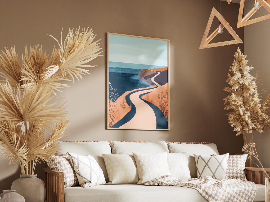 Winding Cliff Road Above a Deep Dark Navy Blue Ocean Sea Poster - Image 3