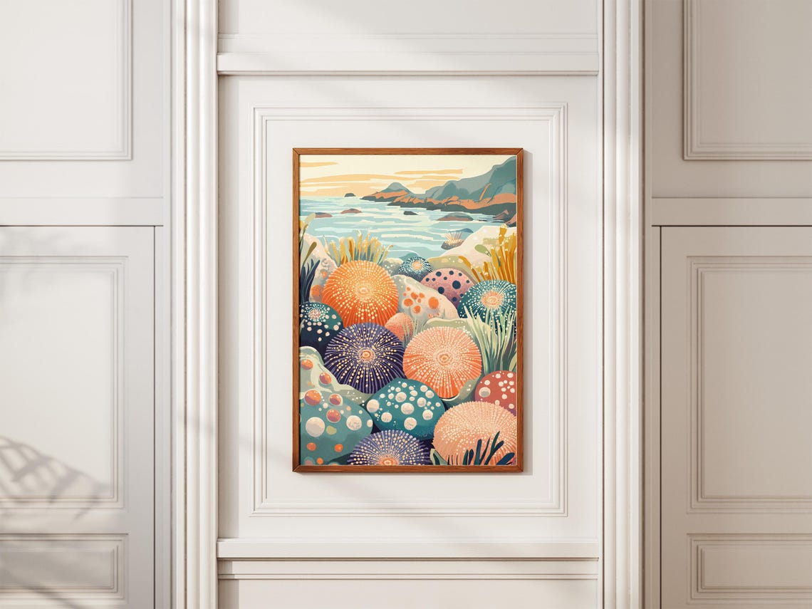 Colorful Sea Urchins in Tide Pool Coastal Ocean Wildlife Wall Art - Image 2