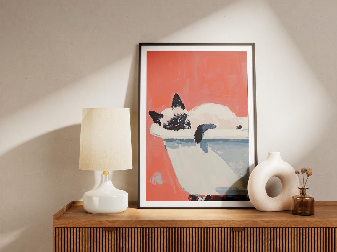 Siamese Kitten in Bathtub Art Print, Cute Cat Poster - Image 4