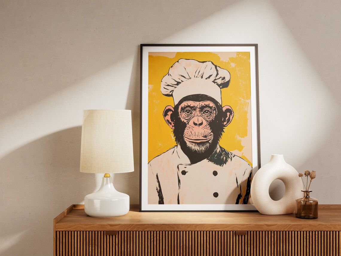 Chimpanzee Chef Pop Art Funny Animal Kitchen Decor Sunny Poster - Image 4