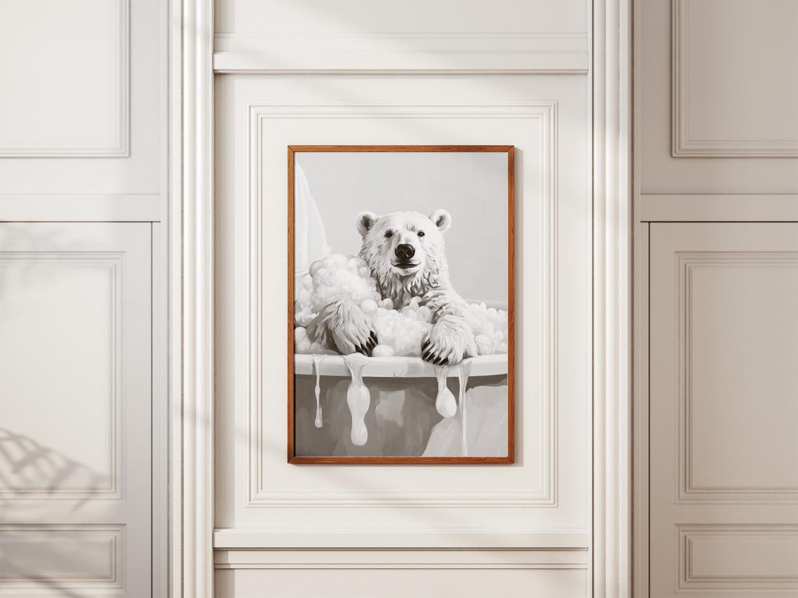 Polar Bear Bathtub Poster, Funny Bathroom Art Print - Image 2