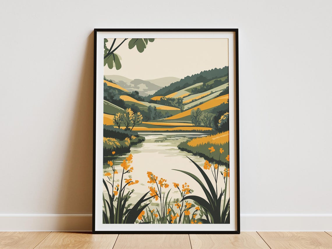 Mosel Valley Germany River Yellow Wildflowers Green Hills Poster